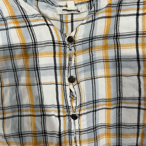 Maurices Women Long Sleeve Top White Yellow Plaid Tie Front Button Up - XS - Picture 15 of 15